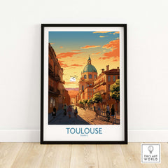 Toulouse Print featuring a beautiful sunset over the streets of Toulouse, France, perfect for travel lovers and home decor.