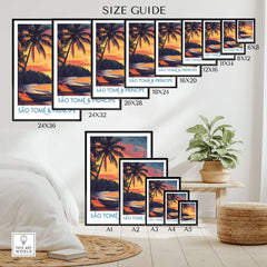 Tranquil Beach Sunset: São Tomé & Príncipe Art Print size guide with various frame options.