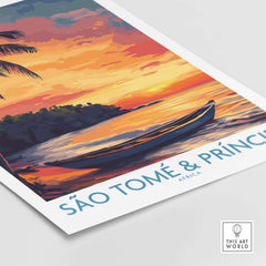 Tranquil Beach Sunset: São Tomé & Príncipe Art Print featuring a boat on a serene sunset background.