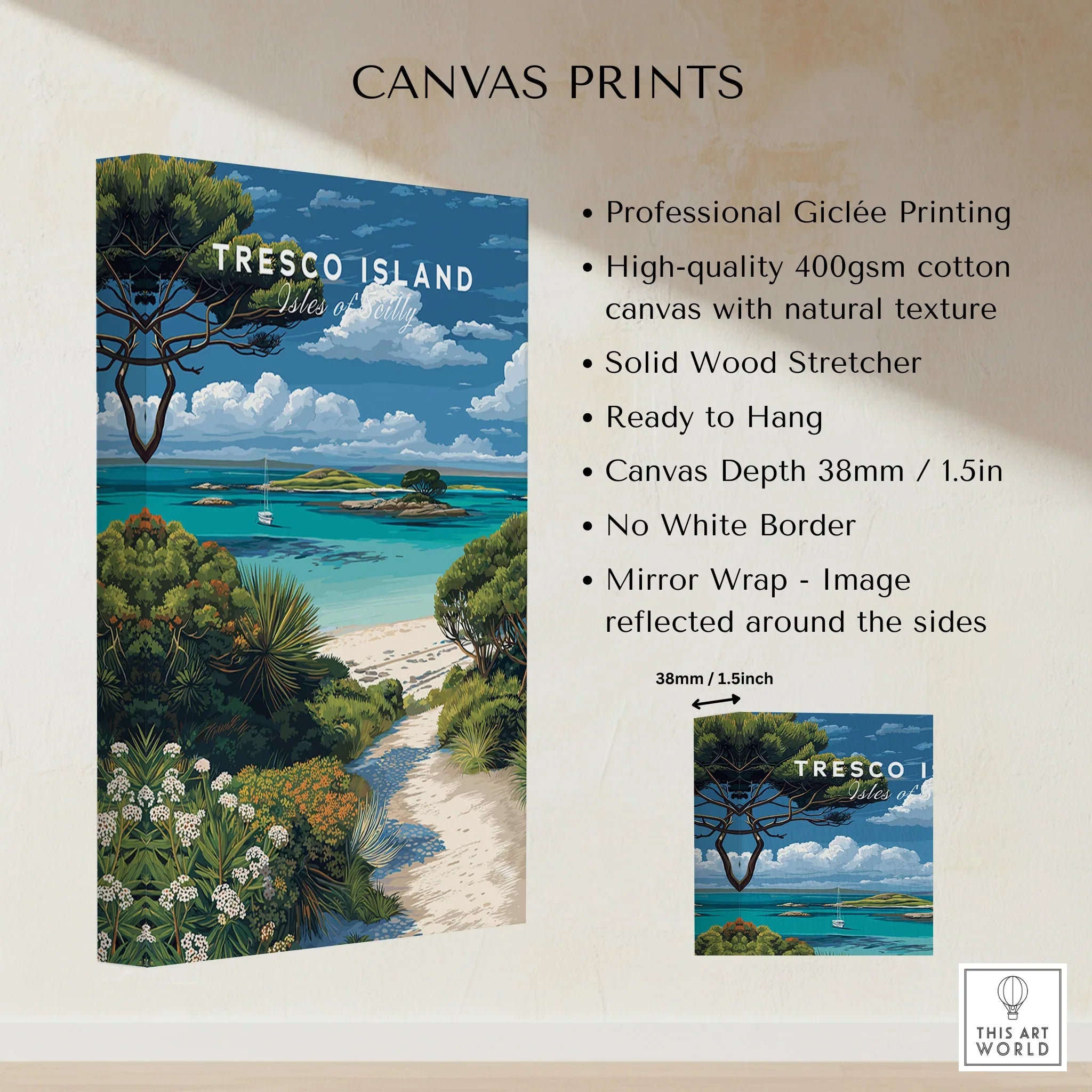 Tresco Isles of Scilly Gardens Travel Poster — canvas print stretched cotton canvas details