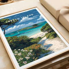 Tresco Isles of Scilly Gardens Travel Poster — framed art print closeup gift unwrapped natural frame