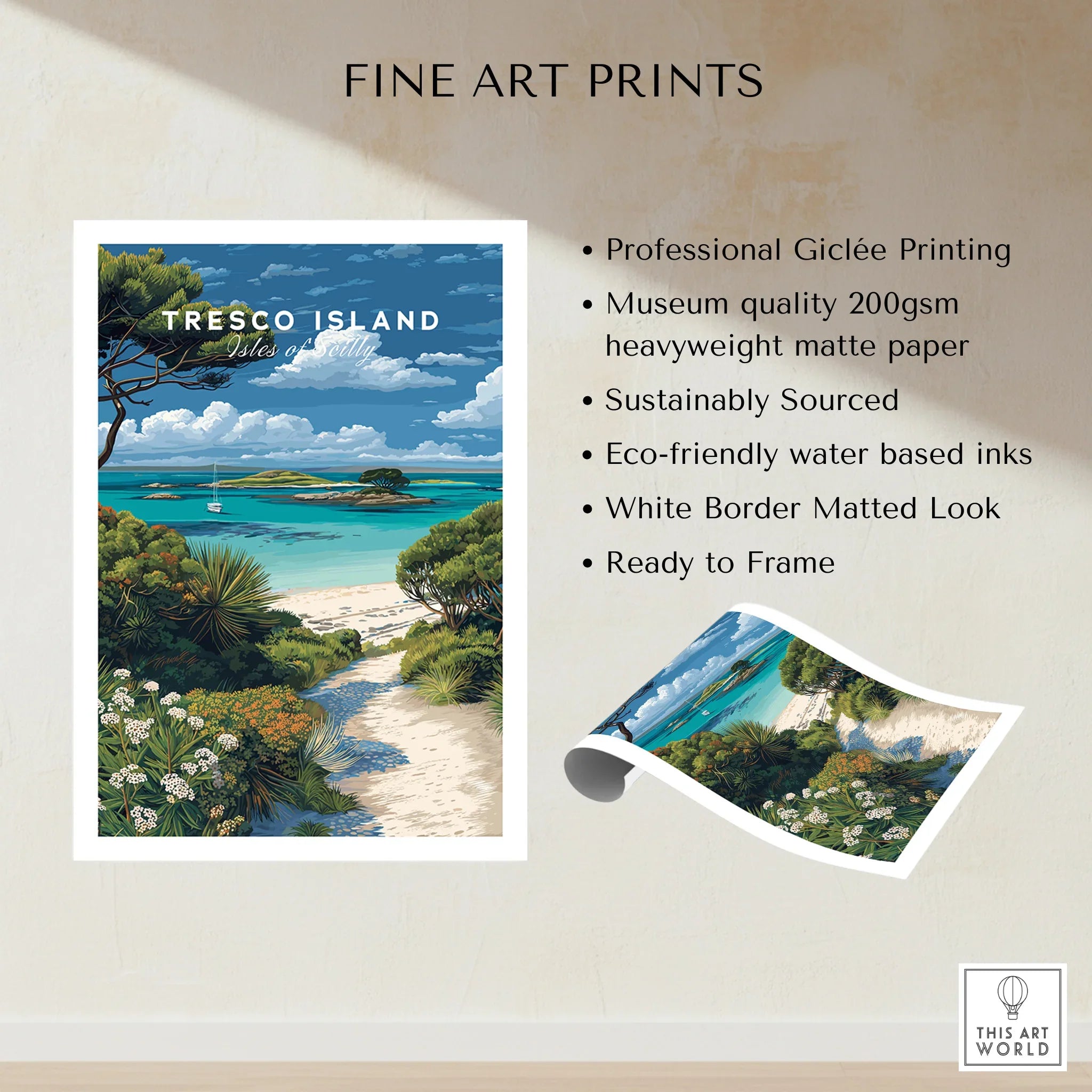 Tresco Isles of Scilly Gardens Travel Poster — fine art print unframed quality details