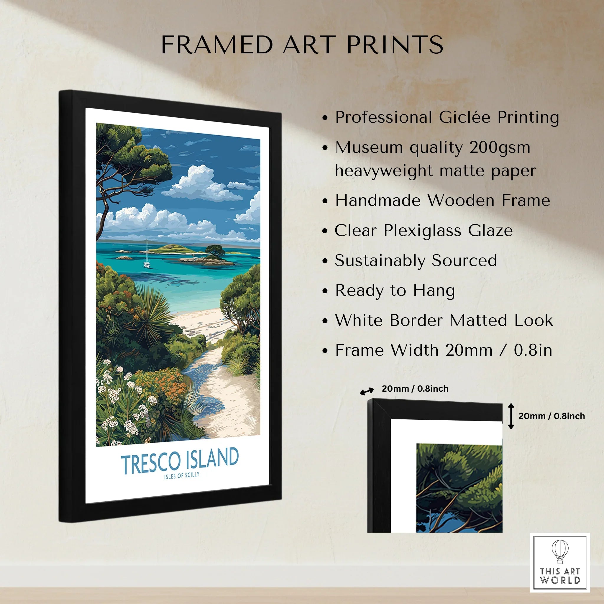 Tresco Isles of Scilly Bay Wall Art — framed print details measurements quality details