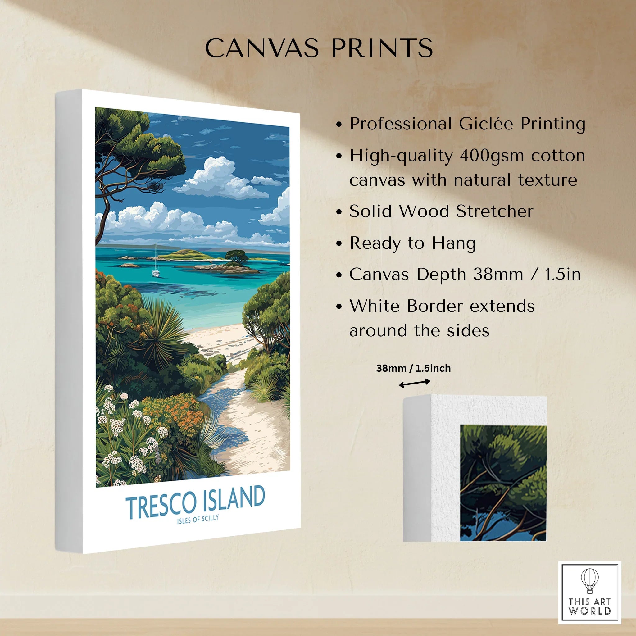 Tresco Isles of Scilly Bay Wall Art — canvas print stretched cotton canvas details