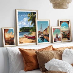 Tropical Vibes: São Tomé & Príncipe Wall Art displayed among other framed travel art.