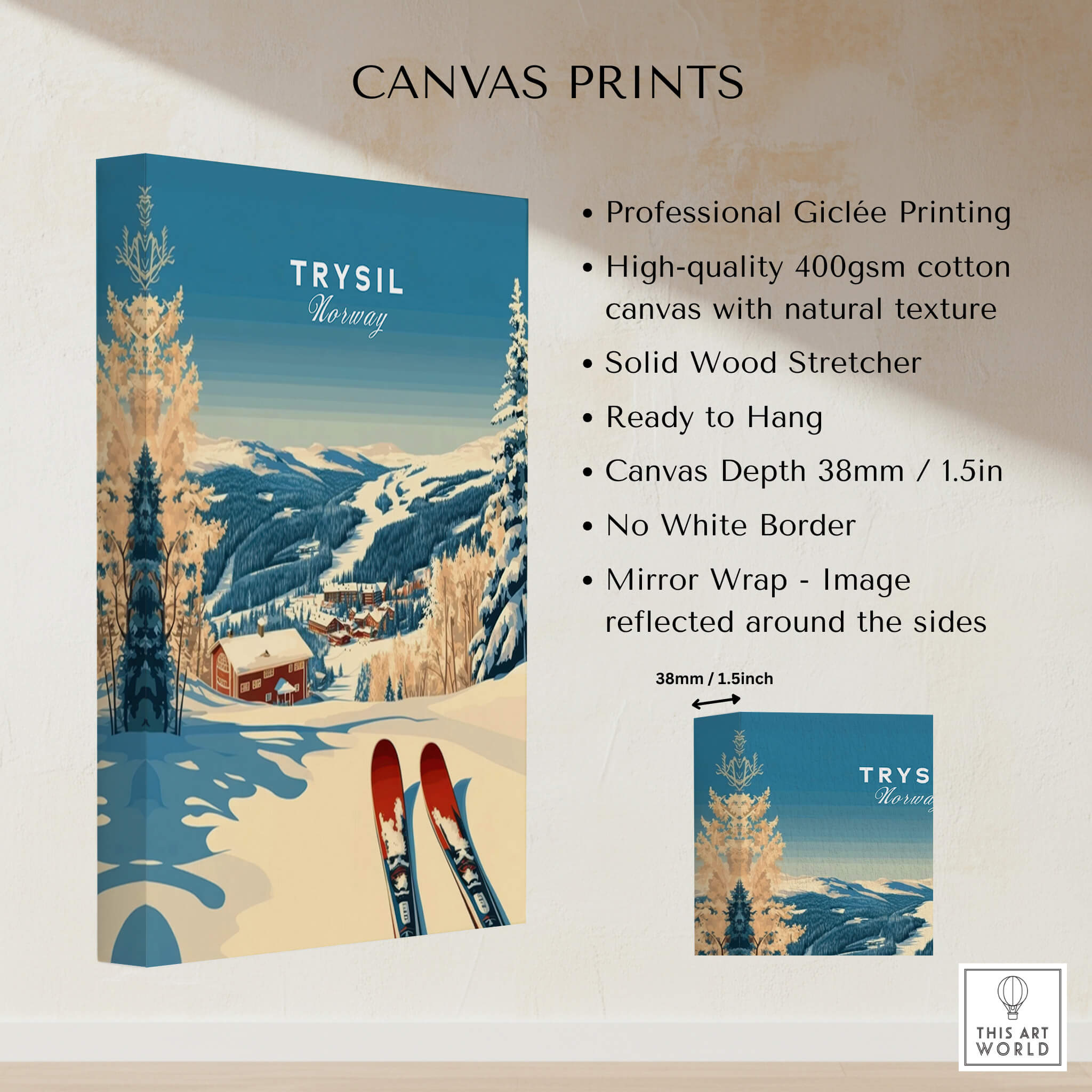 Trysil Ski Print Norway high-quality canvas print showcasing winter sports scenery and beautiful landscapes.