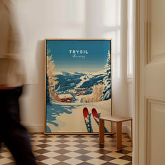 Trysil Ski Print Norway showcasing a winter landscape with skis, ideal for ski enthusiasts and outdoor lovers.