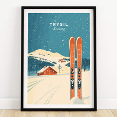 Trysil Ski Wall Art Print Norway featuring vibrant ski imagery and a snowy landscape, perfect for ski lovers.