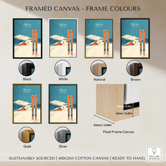 Framed Trysil Ski Wall Art Print Norway in various frame colors including black, white, natural, brown, gold, and silver.