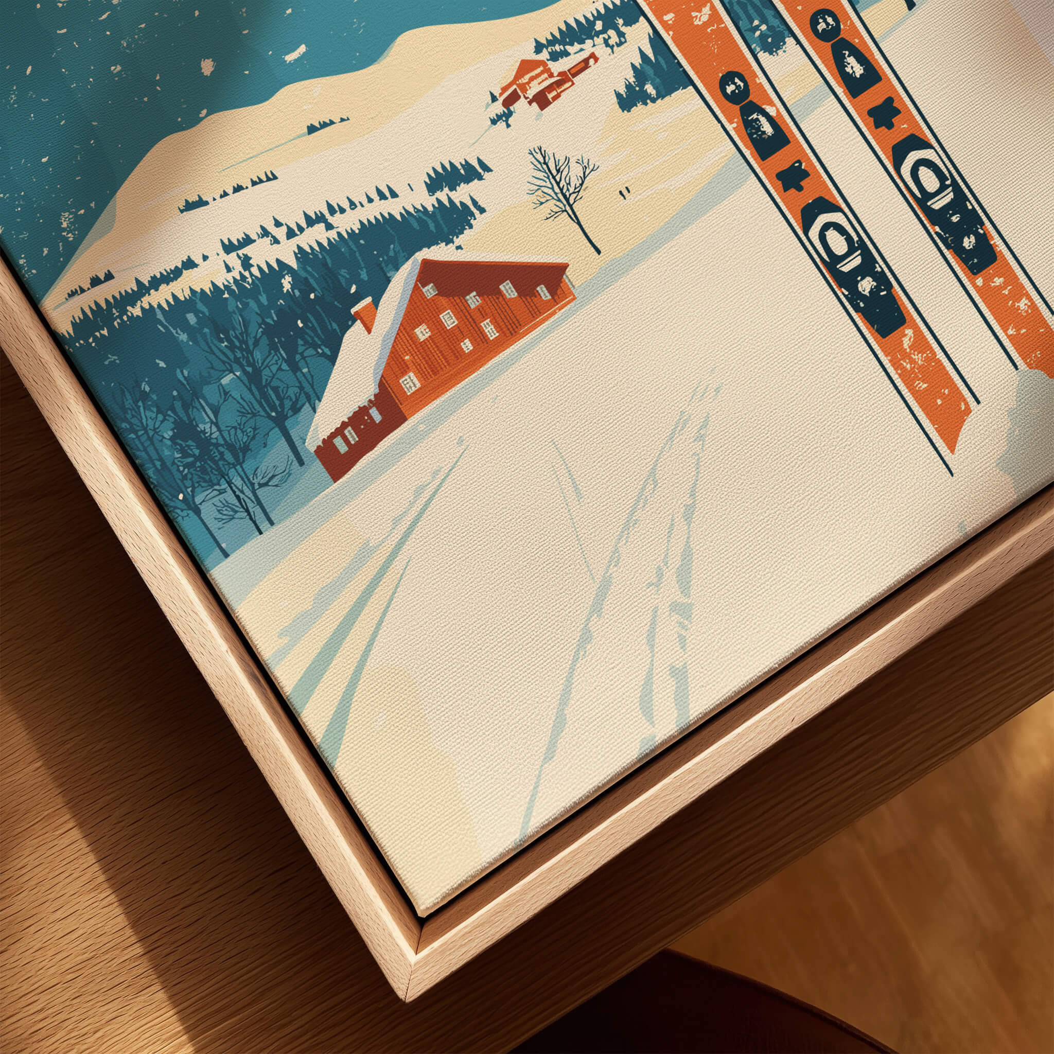 Trysil Ski Wall Art Print Norway showcasing a snowy landscape with ski trails and cozy cabin.