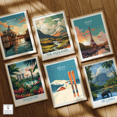 Trysil Ski Wall Art Print Norway featuring ski imagery and vibrant colors in a framed collection.