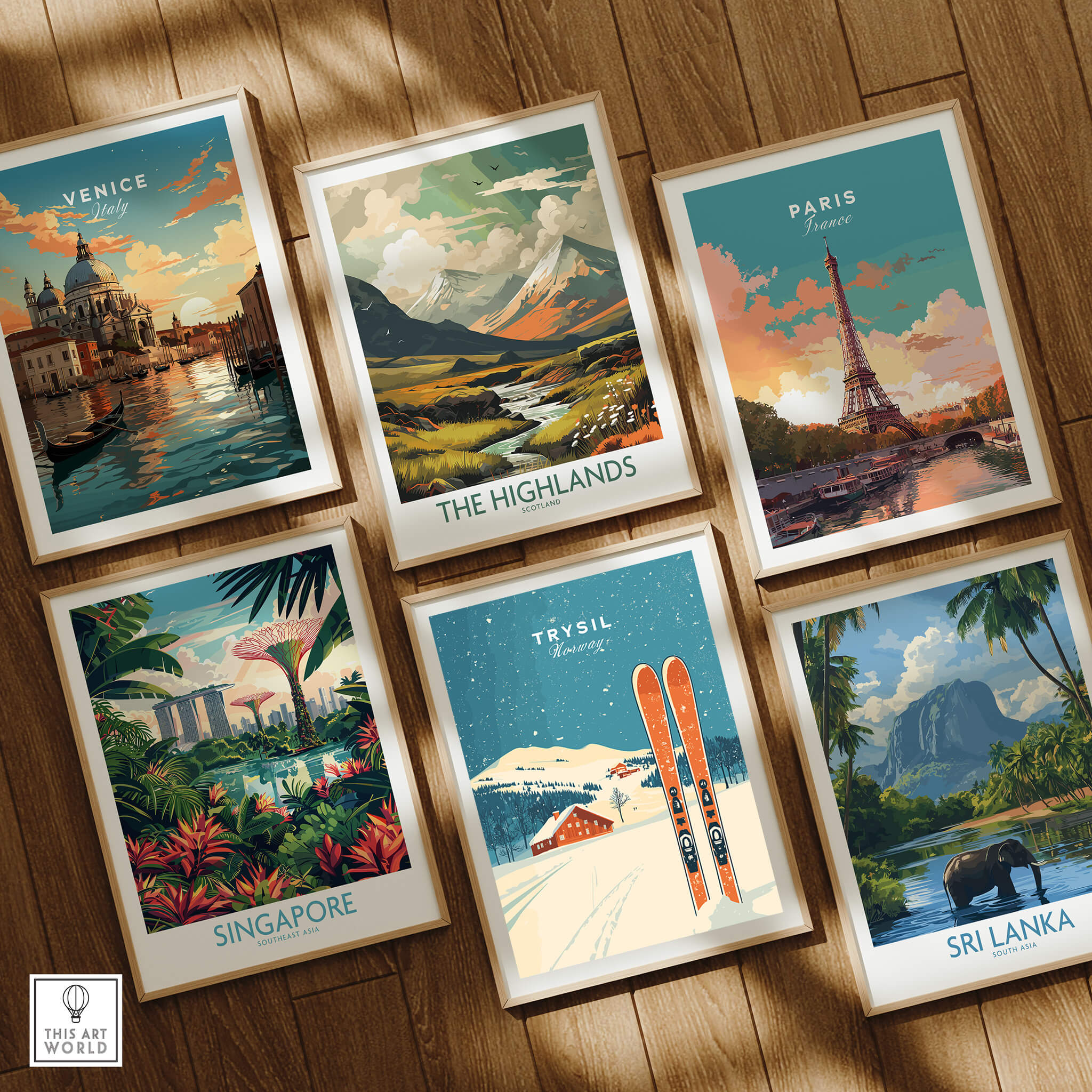 Trysil Ski Wall Art Print Norway featuring ski imagery and vibrant colors in a framed collection.