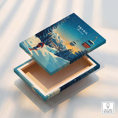 Trysil Print Norway decorative box showcasing a winter scene with ski lifts and a skier against a snowy backdrop.