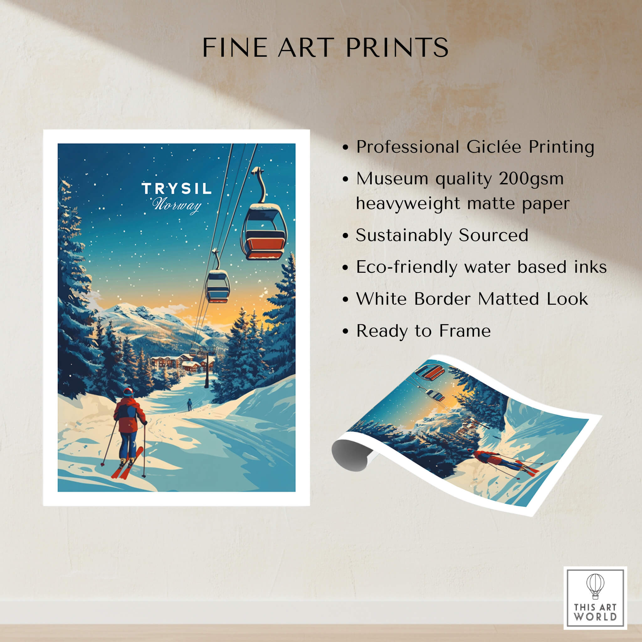 Trysil Print Norway fine art print featuring ski slopes and a ski lift in a scenic landscape.
