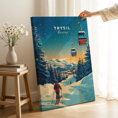Trysil Print Norway showcased in a vibrant ski scene with snow-covered mountains and ski lifts.