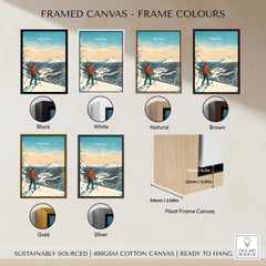 Ski Print Trysil Norway framed canvas options in various colors including black, white, natural, brown, gold, and silver.