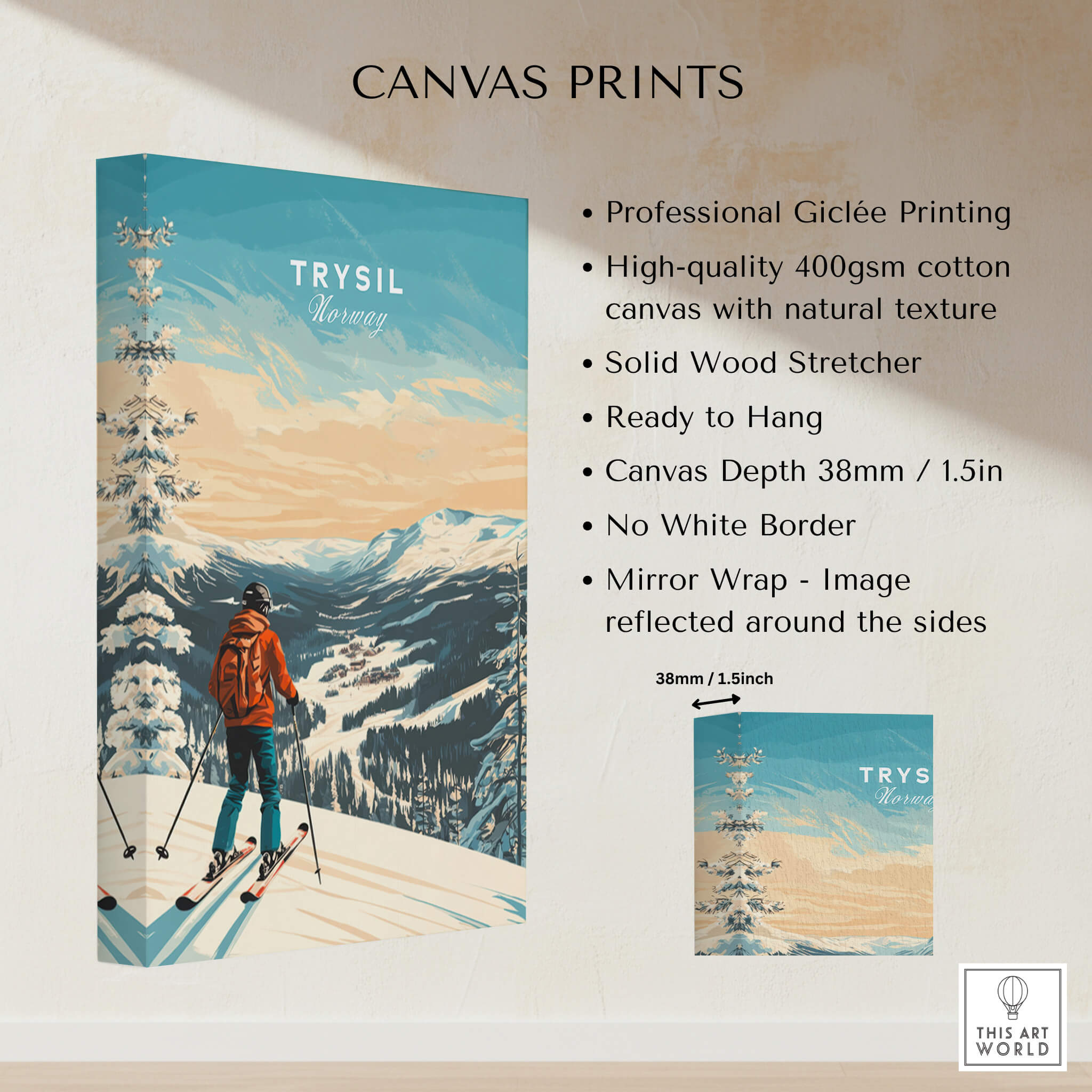 Ski Print Trysil Norway showcasing professional Giclée printing on high-quality canvas.