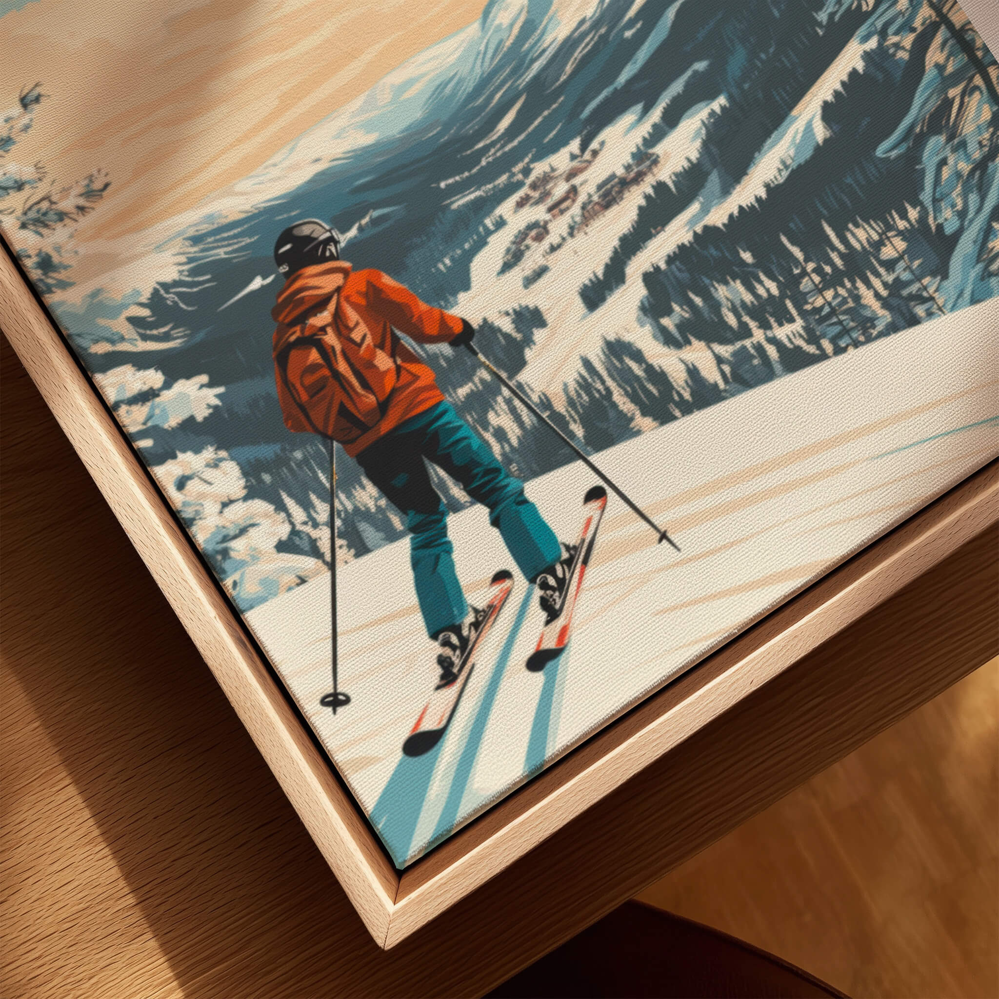 Ski Print Trysil Norway featuring a skier on snowy slopes with breathtaking mountains in the background.