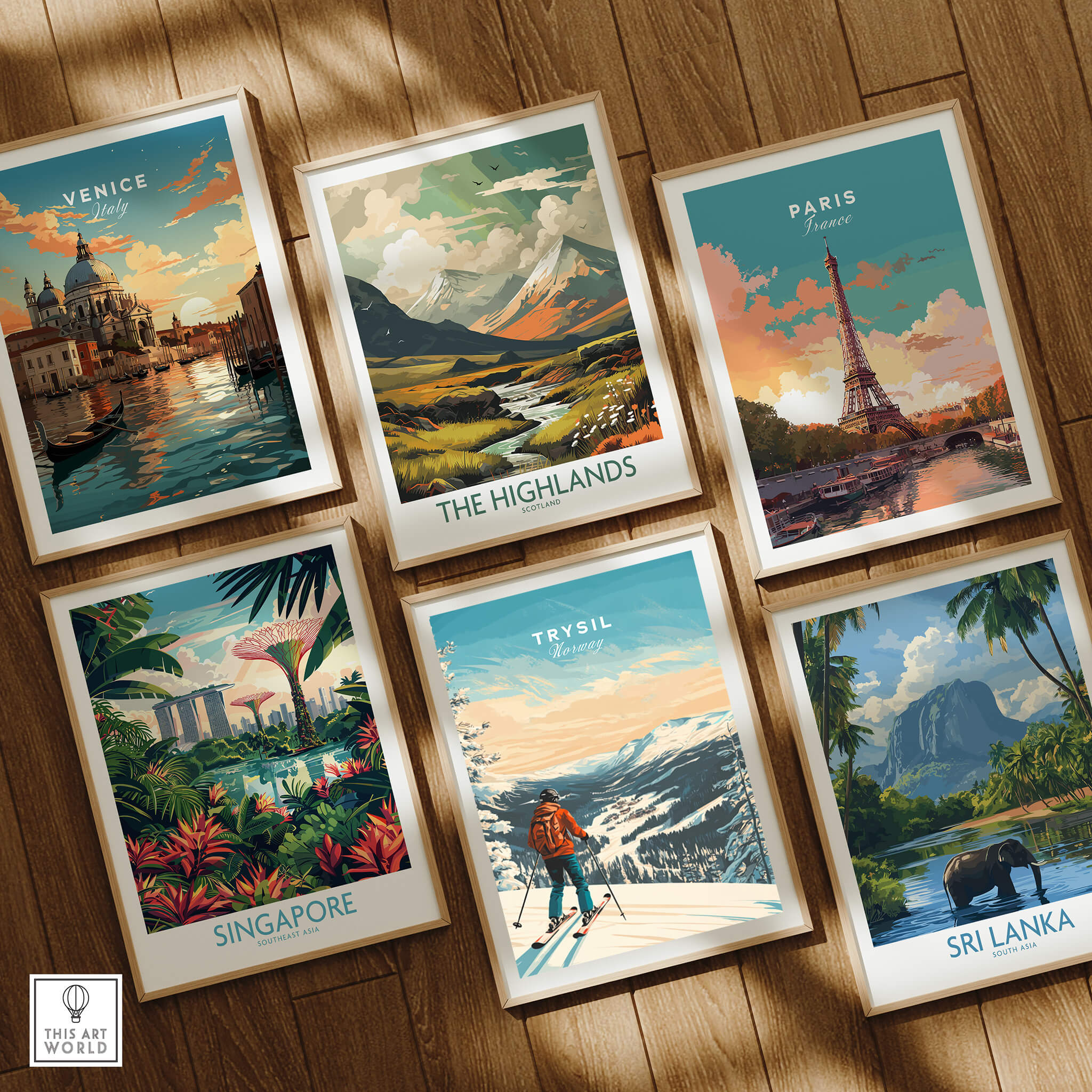 Ski Print Trysil Norway showcasing beautiful winter landscapes and skiing scene among other travel prints.