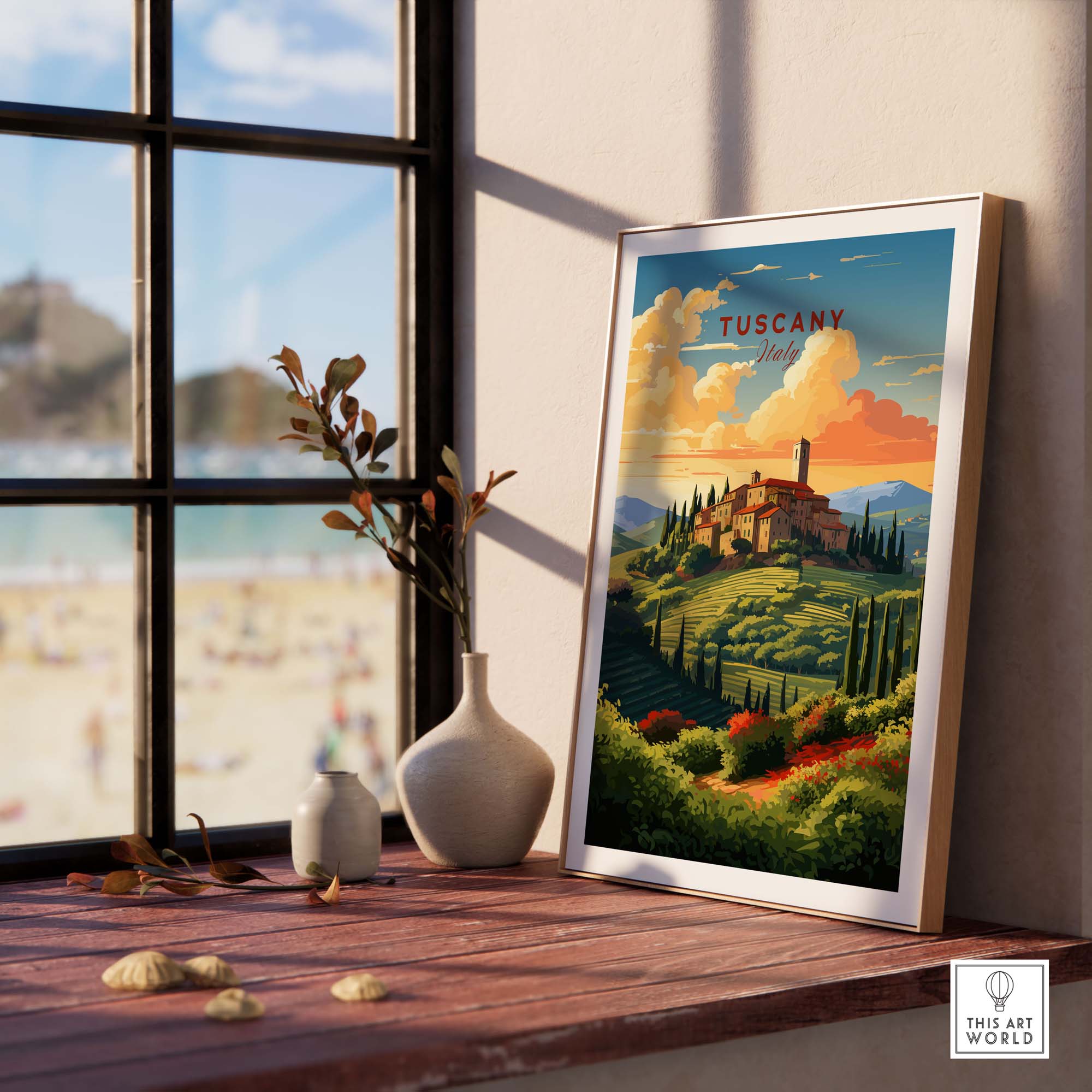 Tuscany Print framed artwork showcasing a picturesque landscape and vibrant hues, perfect for home decor and gallery walls.
