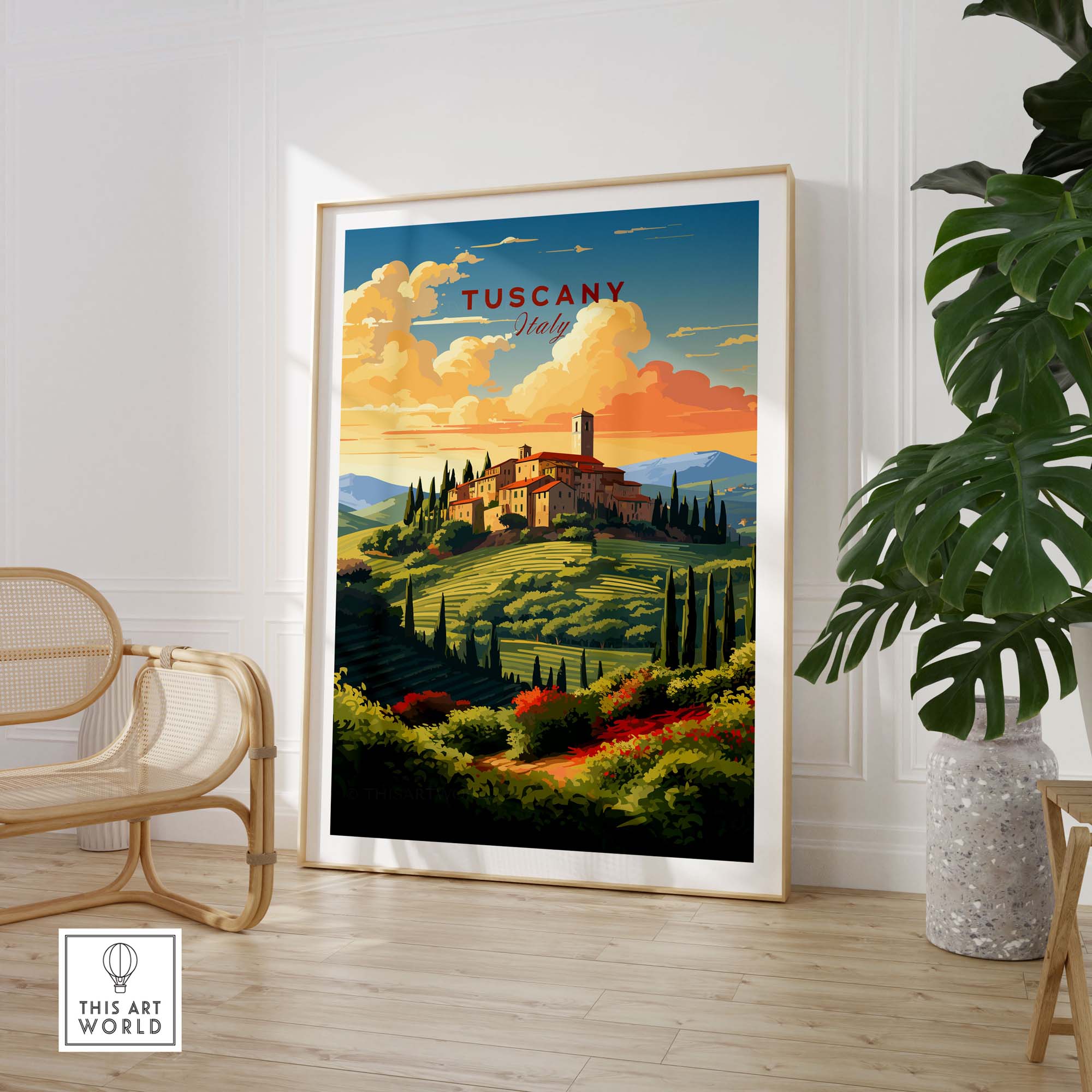 Beautiful Tuscany Print featuring a scenic landscape of Italy, perfect for home decor and gallery walls.