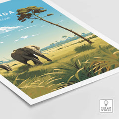Uganda travel poster print showcasing elephants in Queen Elizabeth National Park, perfect for safari memories.