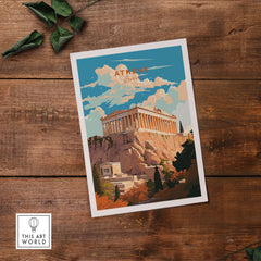 Athens Greece travel poster print featuring the Acropolis, perfect for home decor and gallery walls.