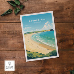 Daymer Bay Cornwall Print showcasing a serene beach landscape, perfect for home decor and travel art enthusiasts.