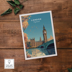 London Wall Art Print featuring Big Ben and the Thames River, vibrant travel-inspired decor for home or gift.