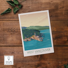 West Vancouver wall art print featuring a lighthouse and lush nature, showcasing British Columbia's beauty.