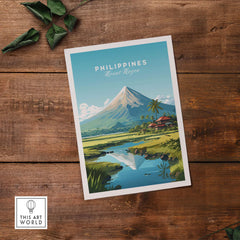 Philippines Travel Poster featuring Mount Mayon, ideal for capturing holiday memories and enhancing home decor.