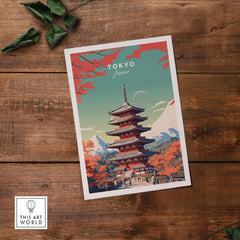 Tokyo Japan poster featuring a pagoda and colorful autumn scenery in premium art print format.