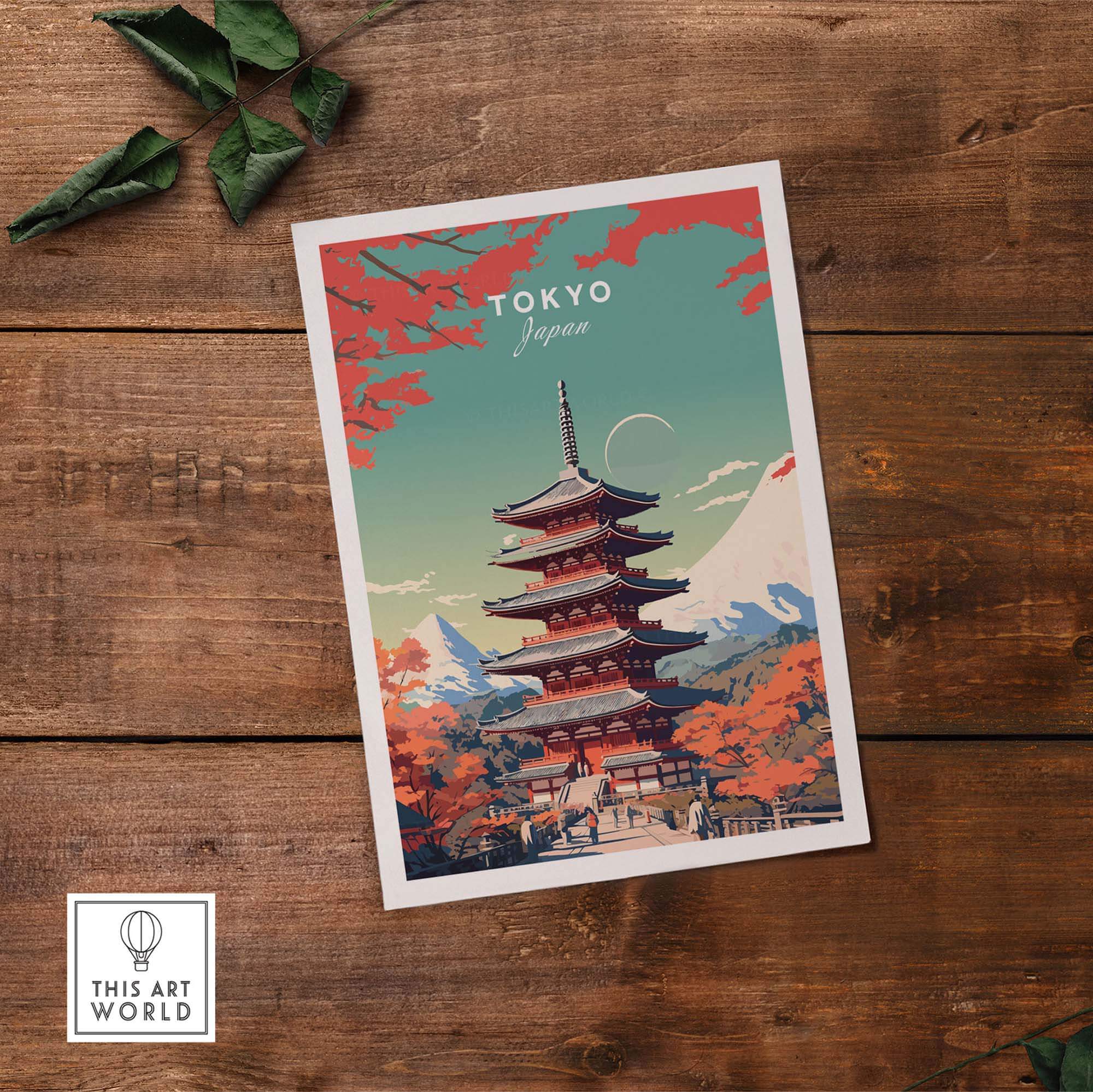 Tokyo Japan poster featuring a pagoda and colorful autumn scenery in premium art print format.
