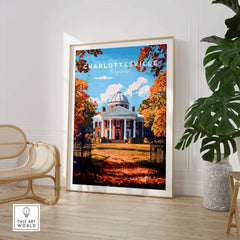 University of Virginia Rotunda Art Print - Charlottesville VA Poster in a stylish interior setting with autumn colors.
