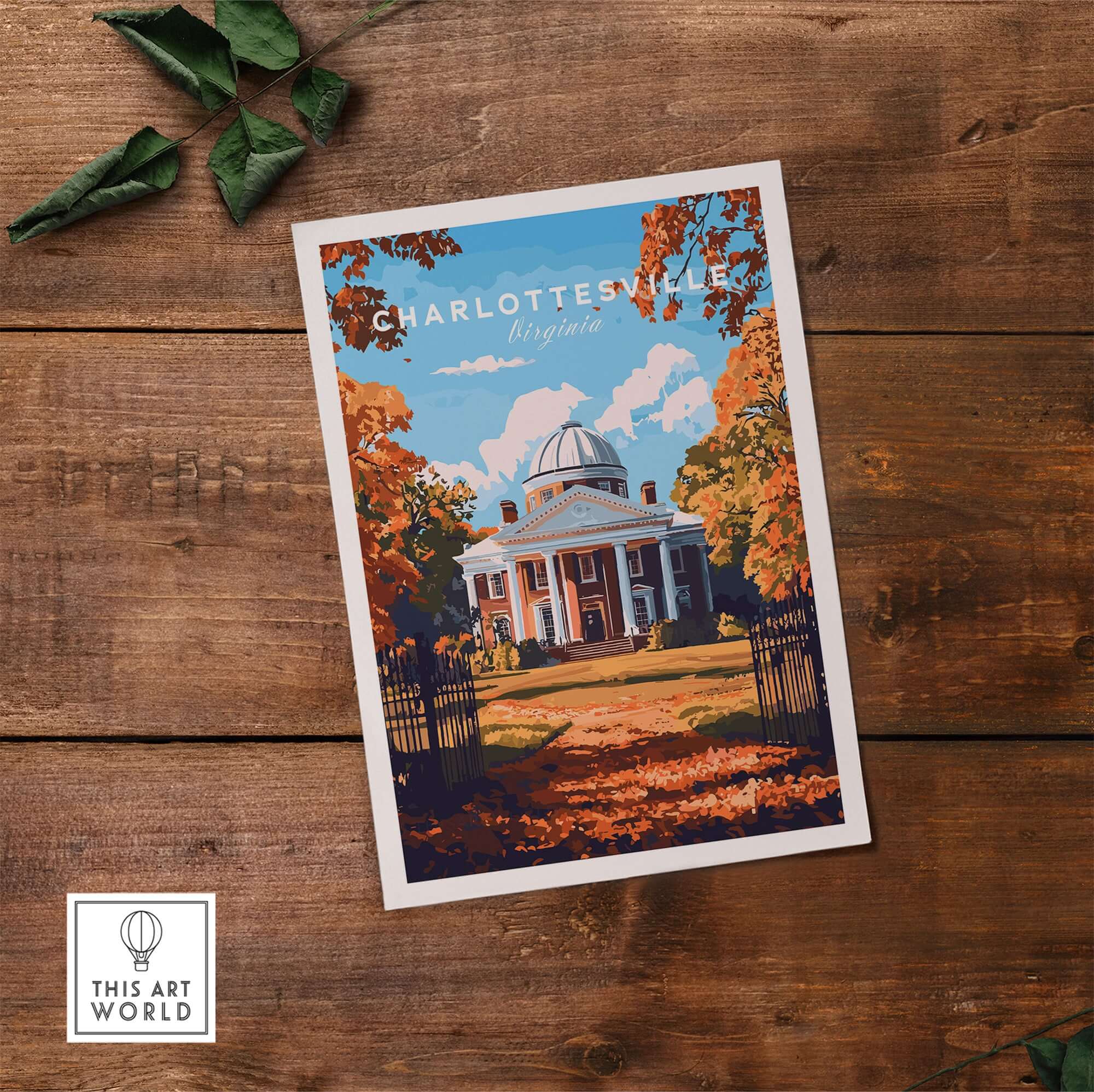 University of Virginia Rotunda Art Print - Charlottesville VA Poster showcasing a vibrant autumn scene.