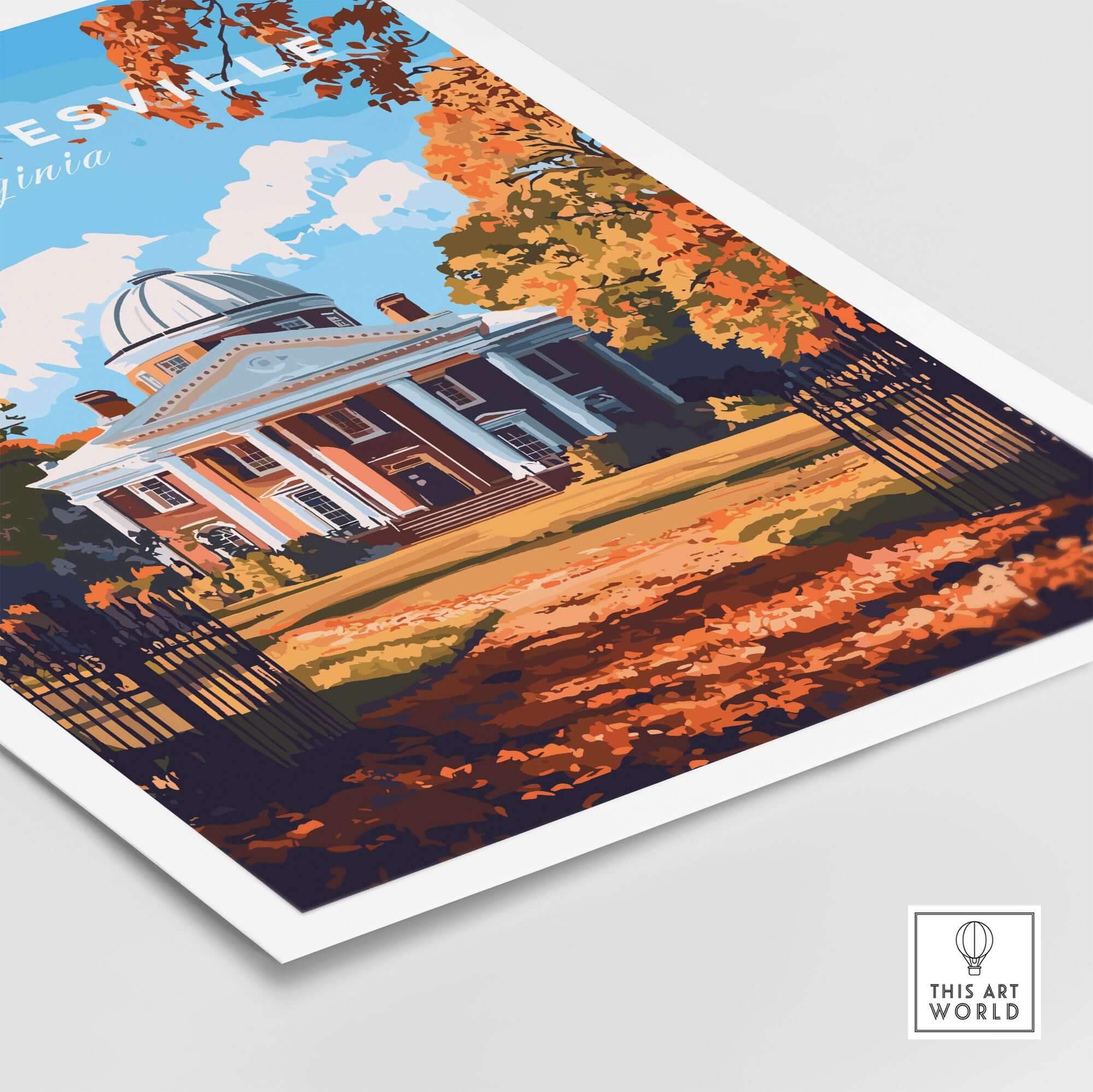 University of Virginia Rotunda Art Print - Charlottesville VA Poster featuring autumn colors and iconic landmark.