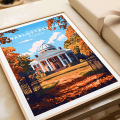 University of Virginia Rotunda Art Print - Charlottesville VA Poster featuring autumn colors and historic landmark.