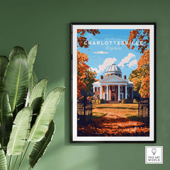 University of Virginia Rotunda Art Print - Charlottesville VA Poster framed wall art featuring autumn colors.