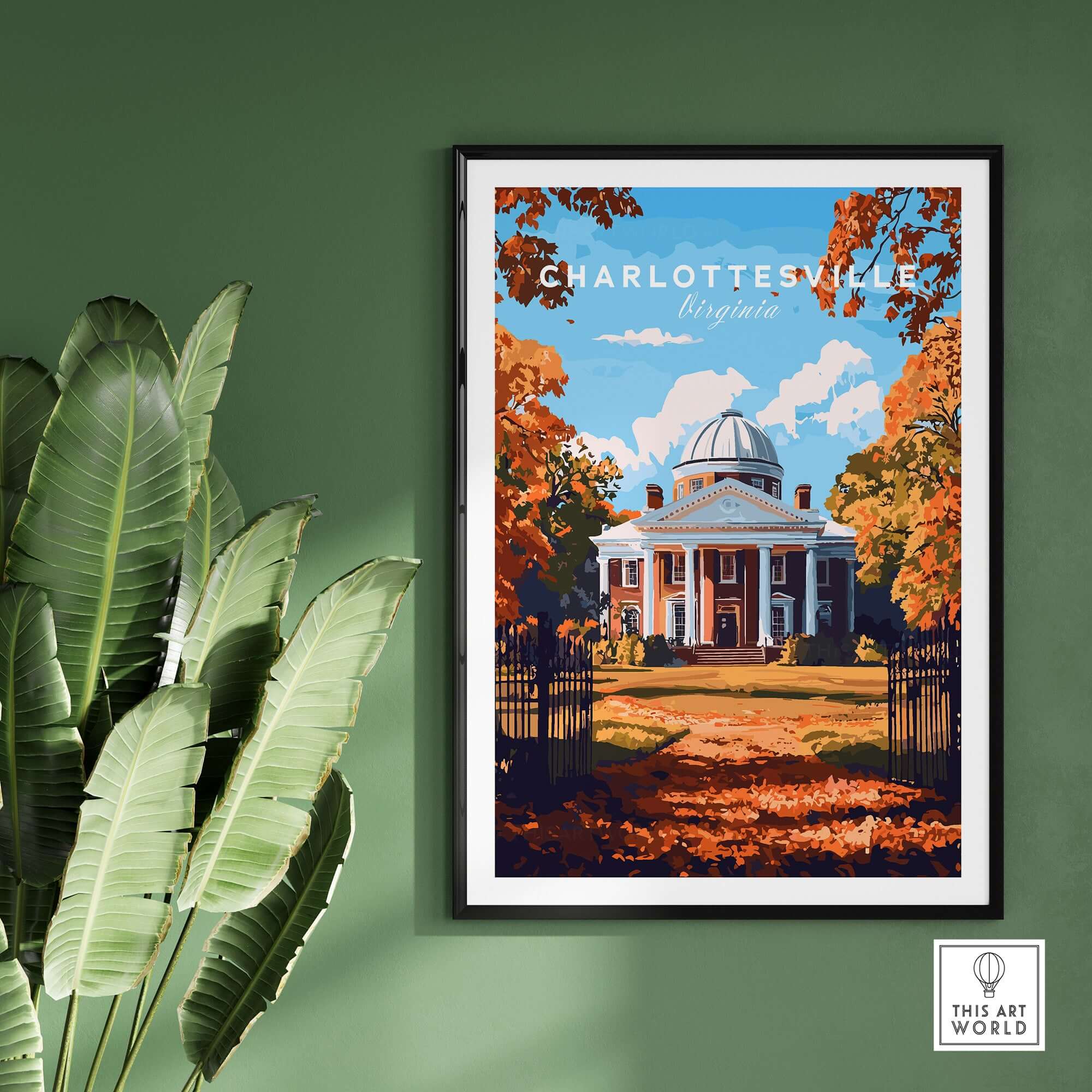 University of Virginia Rotunda Art Print - Charlottesville VA Poster framed wall art featuring autumn colors.