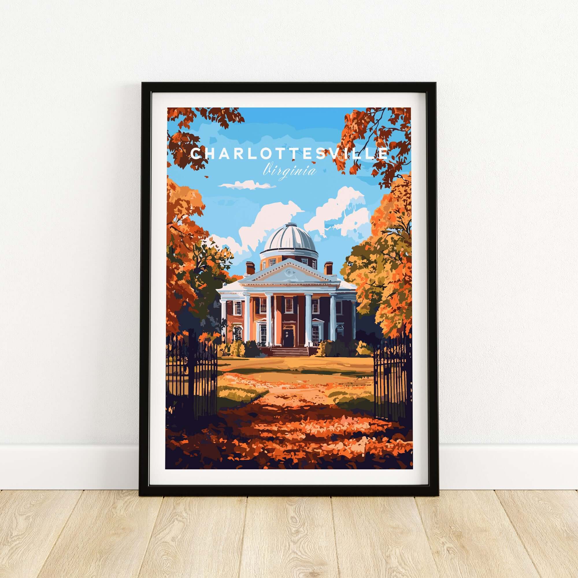 University of Virginia Rotunda Art Print - Charlottesville VA Poster featuring autumn colors and historic architecture.