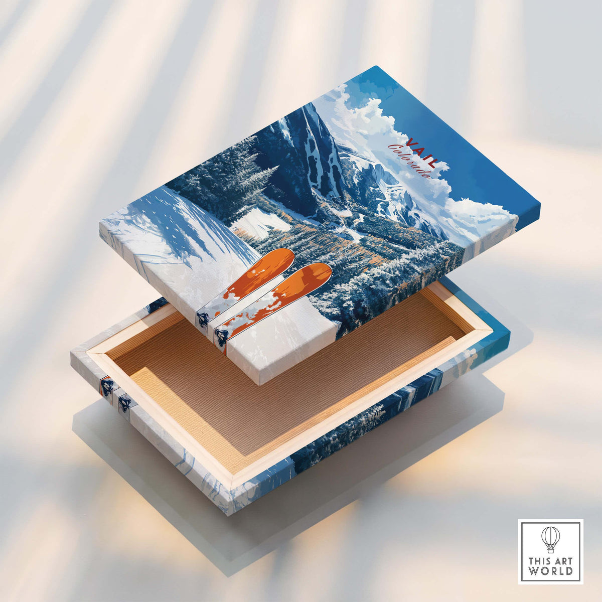 Vail Travel Poster - Colorado ski-themed decorative box showcasing breathtaking mountain views.