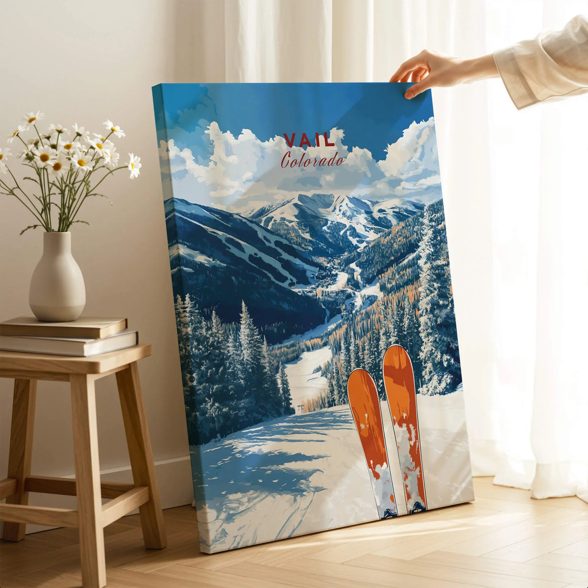 Vail Travel Poster - Colorado featuring stunning ski views and vibrant colors for your home or office decor.