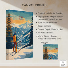 Vail Ski Poster - Colorado showcasing a skier in the mountains, perfect for home decor and ski enthusiasts.