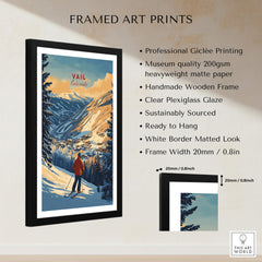 Vail Print Colorado Ski Poster framed art print showcasing mountain views and a skier in Vail, Colorado.