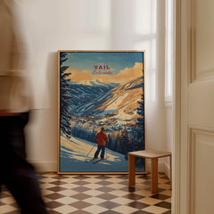 Vail Print Colorado Ski Poster showcasing stunning imagery of Vail's iconic ski slopes and picturesque mountain scenery.