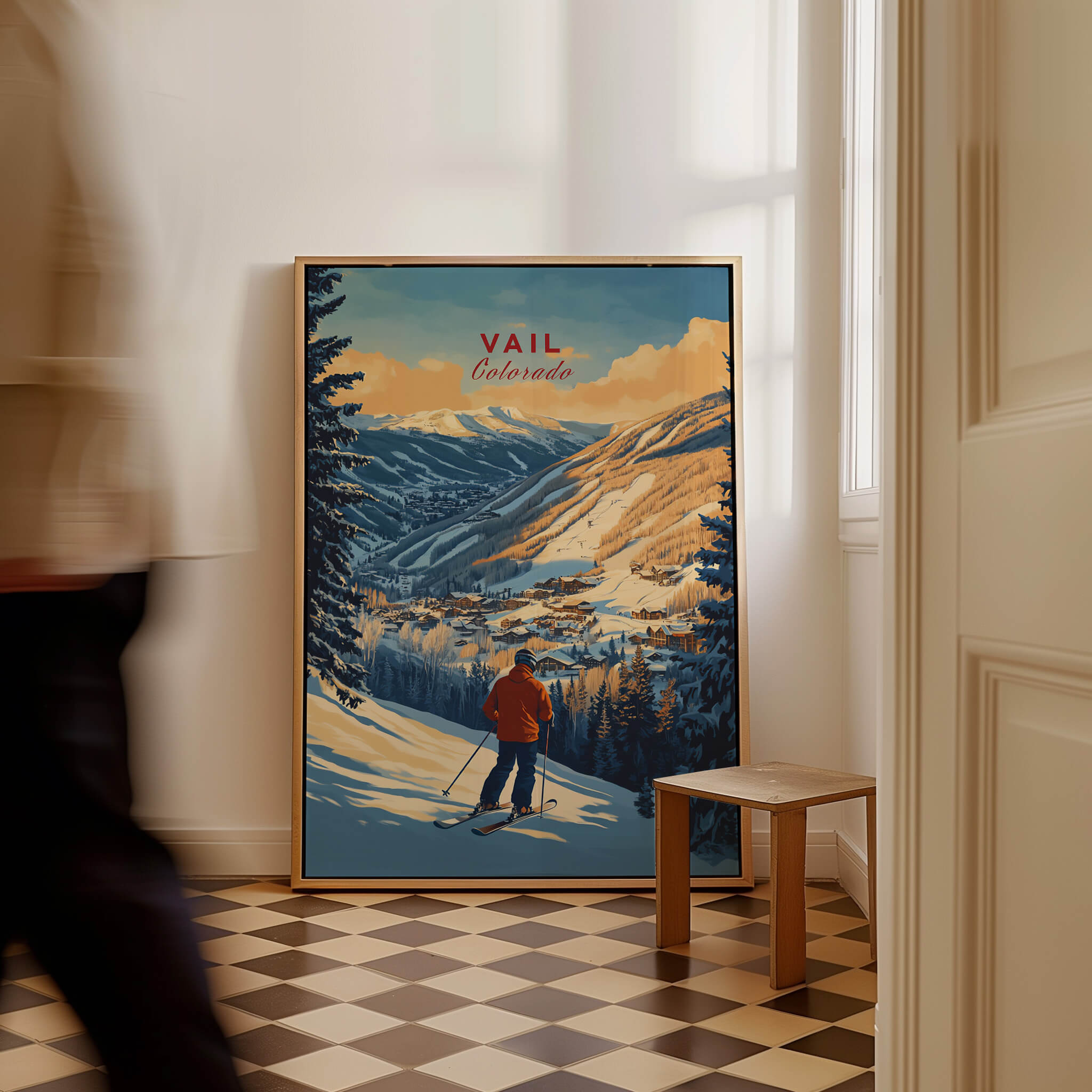 Vail Print Colorado Ski Poster showcasing stunning imagery of Vail's iconic ski slopes and picturesque mountain scenery.