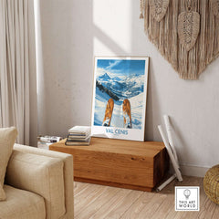 Val Cenis France ski poster showcasing majestic mountains and ski slopes, perfect for home decor or ski enthusiasts.