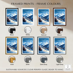 Val Cenis Ski Print | French Alps Ski Village Scene framed print color options display.