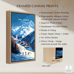 Val Cenis Ski Print | French Alps Ski Village Scene on framed canvas showcasing high-quality Giclée printing.