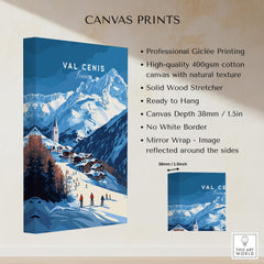 Val Cenis Ski Print | French Alps Ski Village Scene displayed on high-quality canvas.